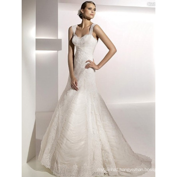 Elegant Trumpet Mermaid Sweetheart Straps Sweep Brush Train Lace Tulle Wedding Dress